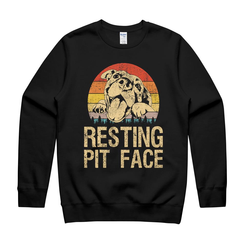Vintage Pitbull Resting Pit Face – Funny Pitbull Lovers Crewneck Sweatshirt