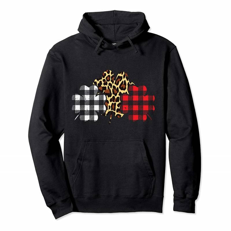 Buffalo Plaid Leopard Clover Shamrocks Cool St Patricks Day Pullover Hoodie