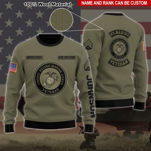 United States Marine Corps Veteran Veteran Camo Gift Personalized 100% Wool Material Ugly Sweatshirt Ugly Sweater Custom Name And Rank