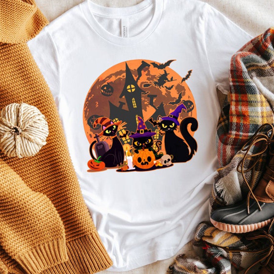 Black Cat Halloween Shirt, Fall Pumpkin Halloween Shirt, Witch Spooky Shirt, Funny Halloween Shirt, Halloween Gift, Black Cat Shirt, Pumpkin T-Shirt