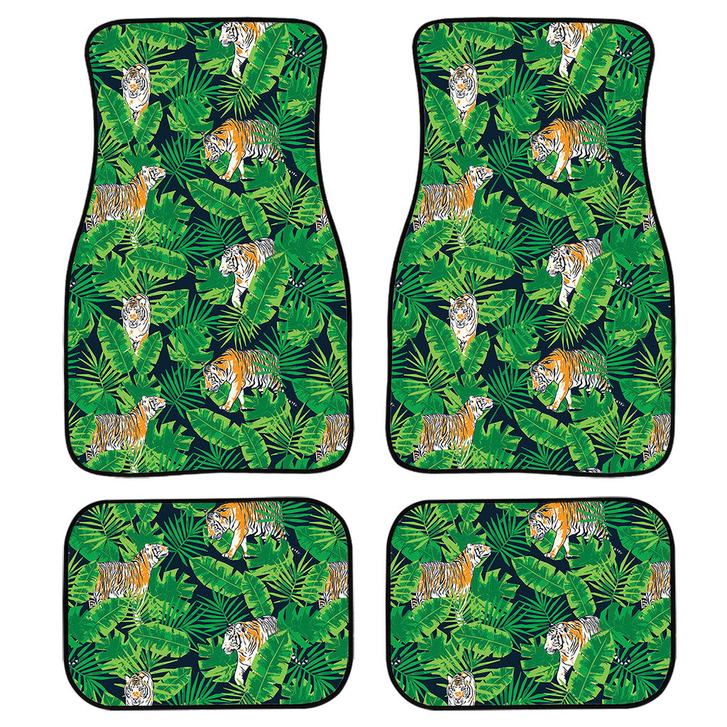 Tropical Tiger Pattern Print Front And Back Car Floor Mats