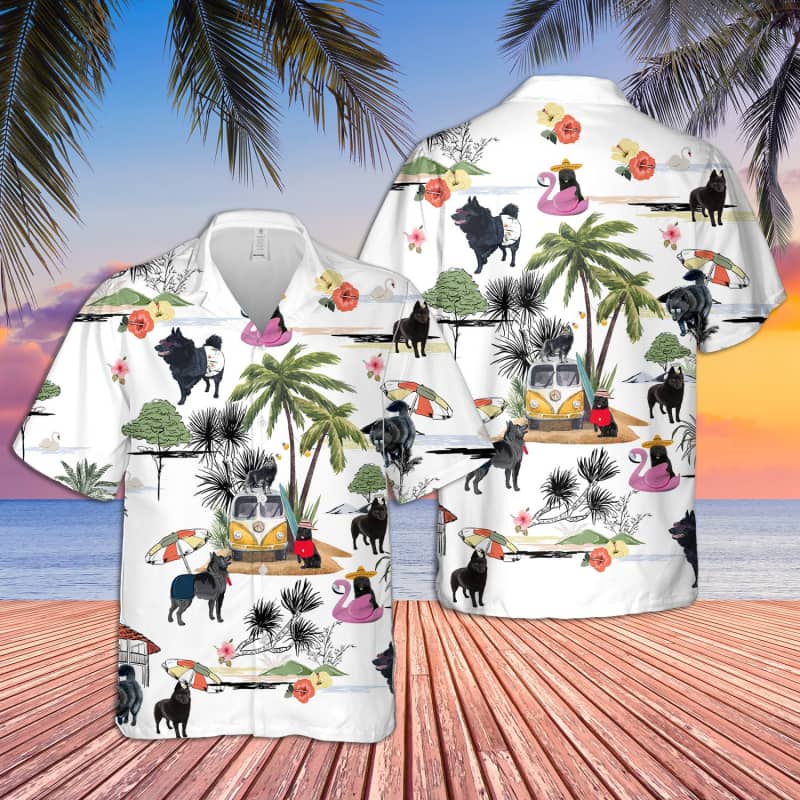 Unisex Schipperke Beach Hawaii Print Aloha Short Sleeve Casual Shirt Ha19493