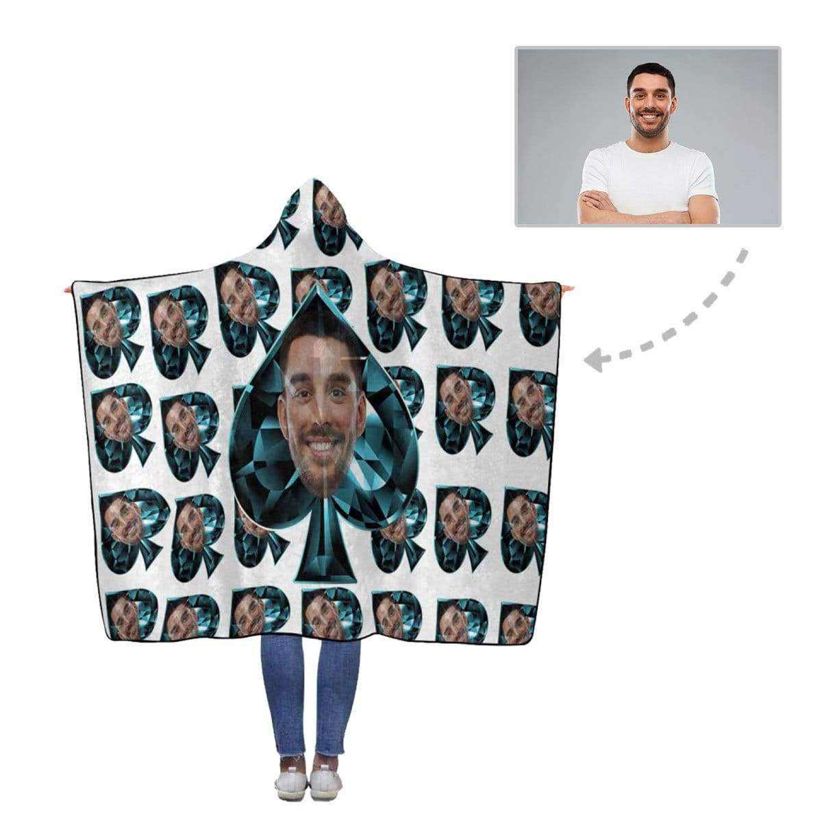 Custom Face Crystal Flannel Hooded Blanket