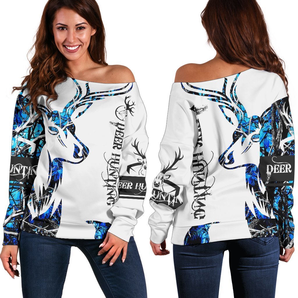 Blue Neon Deer Hunting Shoulder Sweater