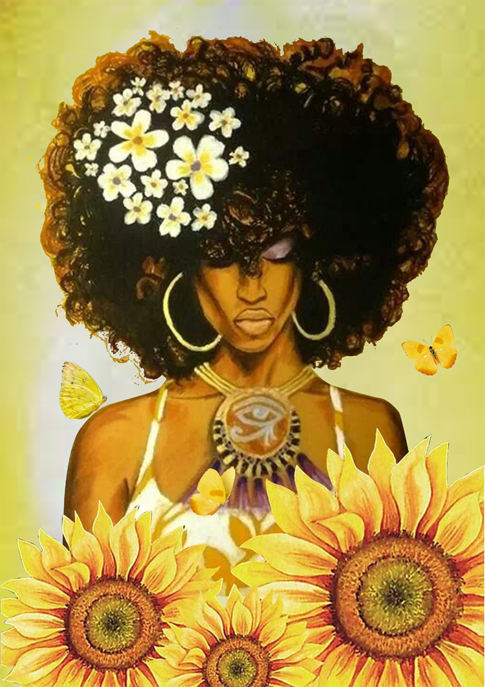 Skitongifts Poster No Frame, Black Girl Curly Hair Flower Yellow African American Melanin Tt207, Wall Art, Home Decor