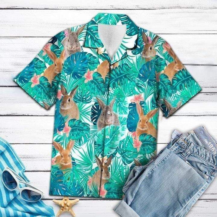 Beach Shirt Happy Easter 2021 Simple Bunny Loely Rabbit Tropical Hawaiian Aloha Shirts, Unisex Print Aloha Short Sleeve Casual Shirt