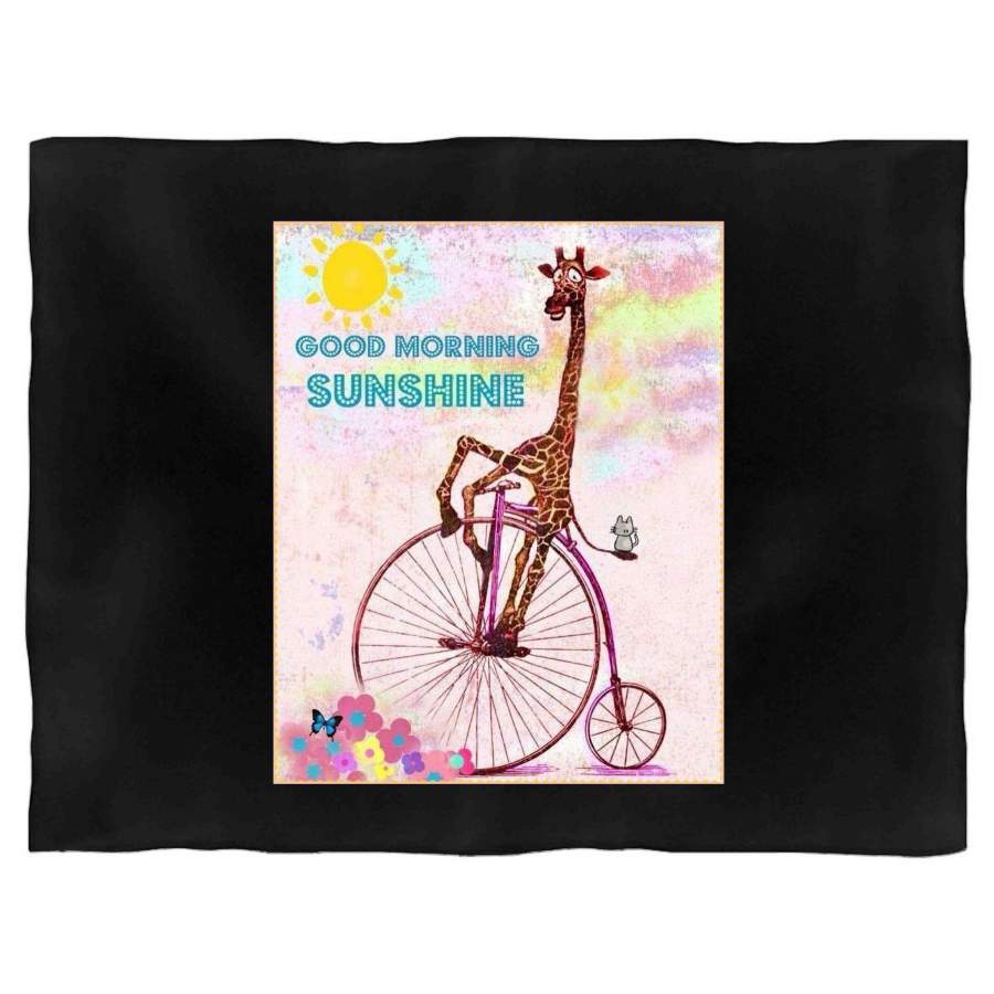 Giraffe On Bicycle Handmade Graphic Blanket