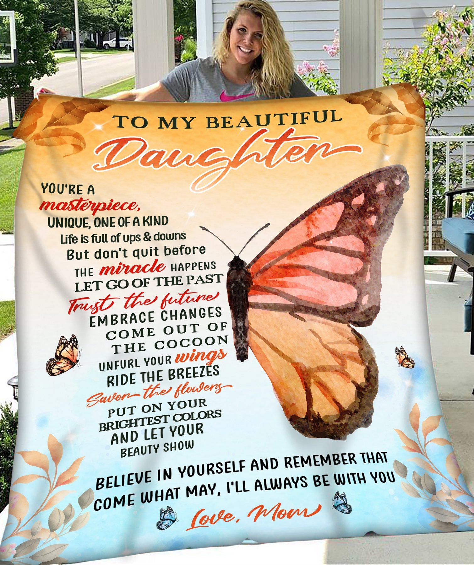 To My Beautiful Daughter I’Ll Always Be With You Butterfly Blanket Gift For Daughter From Mom Home Decor Bedding Couch Sofa Soft And Comfy Cozy