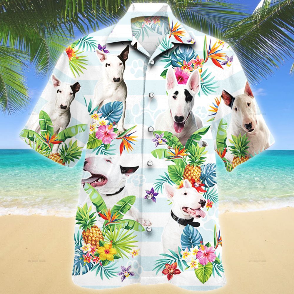 Bull Terrier Dog Tropical Flower Hawaiian Shirt Ha89146