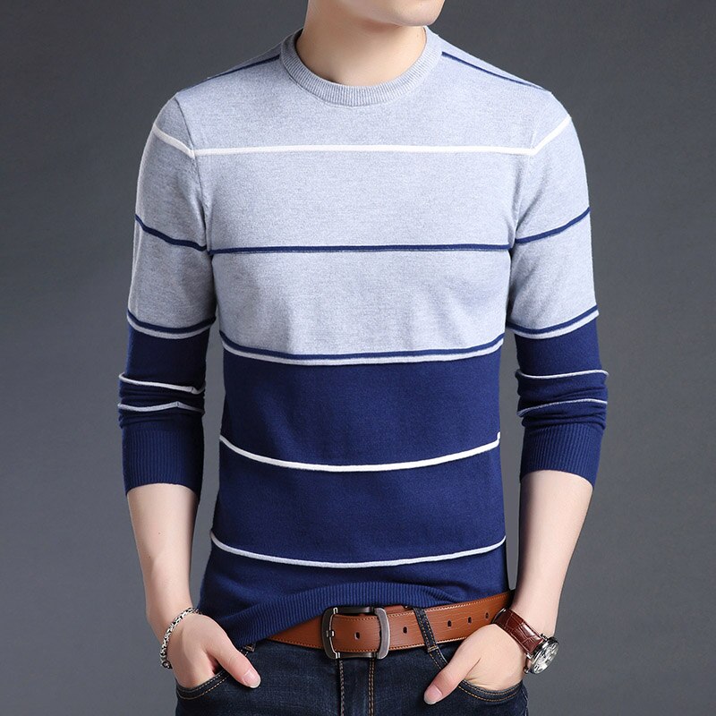 2022 New Fashion Brand Sweater Mens Pullover Striped Slim Fit Jumpers Knitred Woolen Autumn Korean Style Casual Men Clothes alx