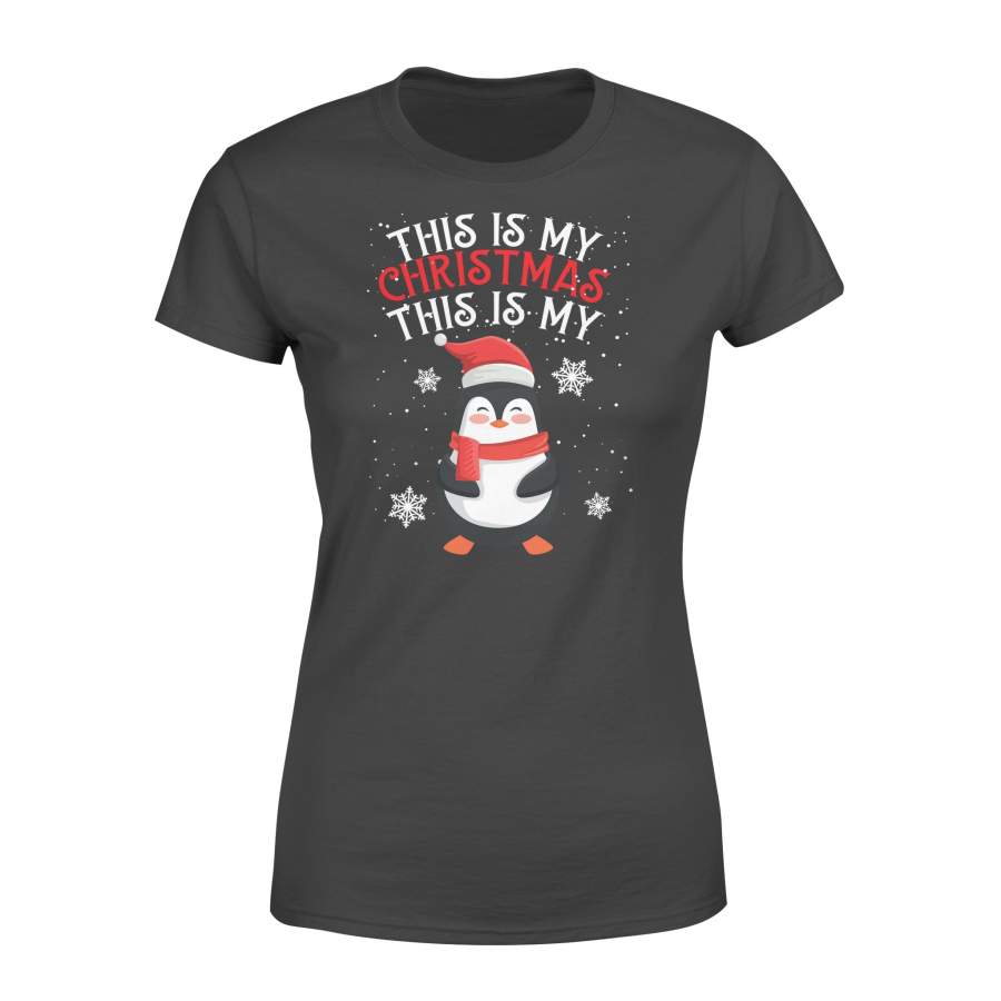 This Is My Christmas Pajama Shirt Penguins Santa Gift Women’s T-shirt