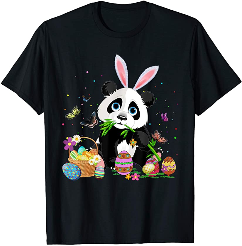 Cute Panda Bunny Egg Hunting Colorful Egg Happy Easter Day T-Shirt