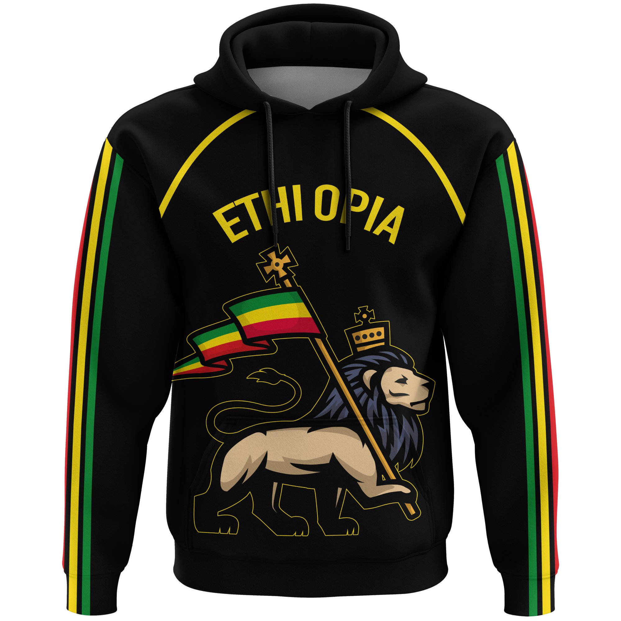 1stTheWorld Ethiopia Hoodie Flag Lion Black A10