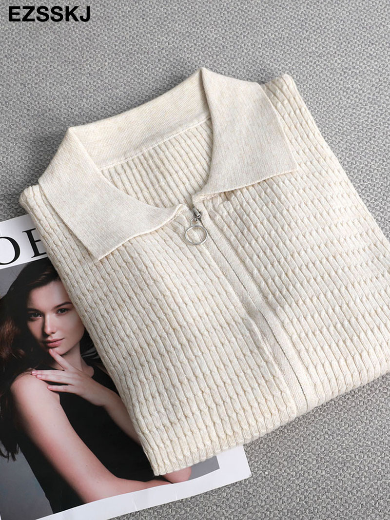 2022 zipper crop cashmere Women’s Sweater Autumn Winter Warm Casual slim soft Sweaters Knitted Pullover Top Pull Femme alx