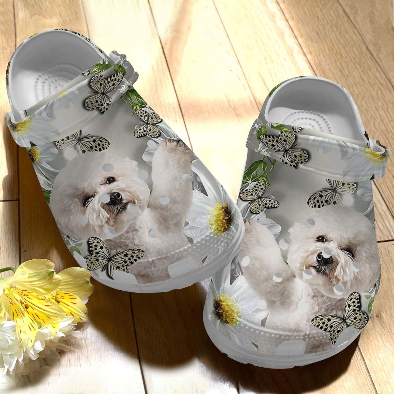 Dog Personalized Clog, Custom Name, Text Bichon Frise And Daisy, Fashion Style For Women, Men, Kid, Print 3D