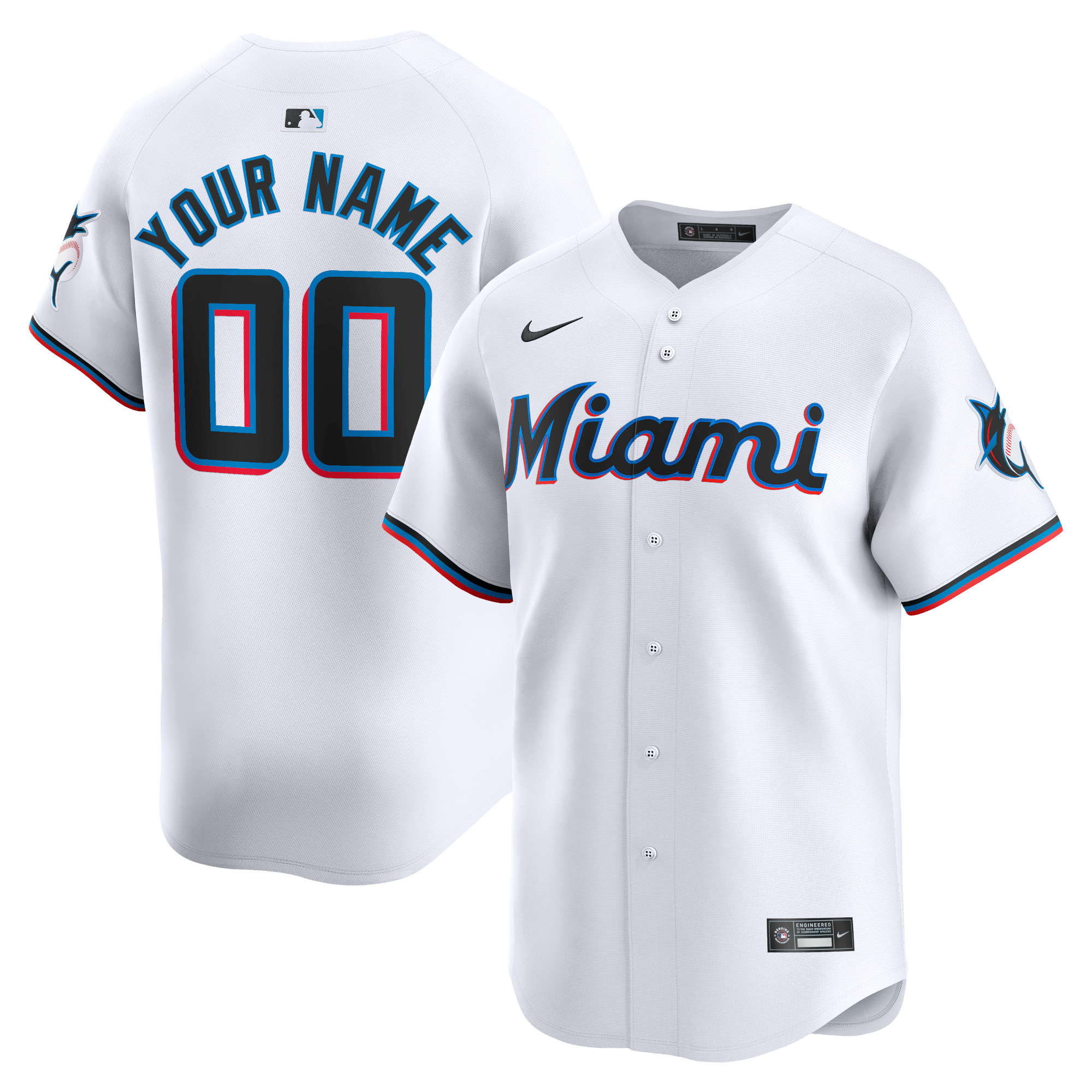 Miami Marlins Home Limited Custom Jersey – White