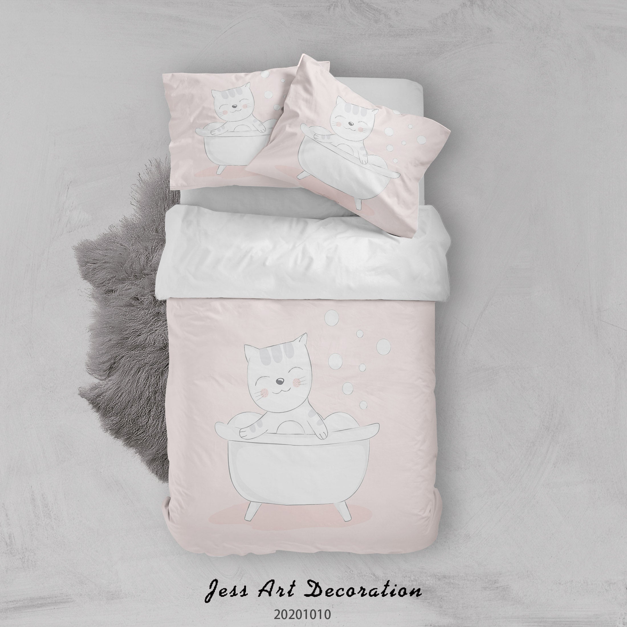 3D Cartoon Cute Animal Cat Bathing Star Quilt Cover Set Bedding Set Duvet Cover Pillowcases Wj 9510