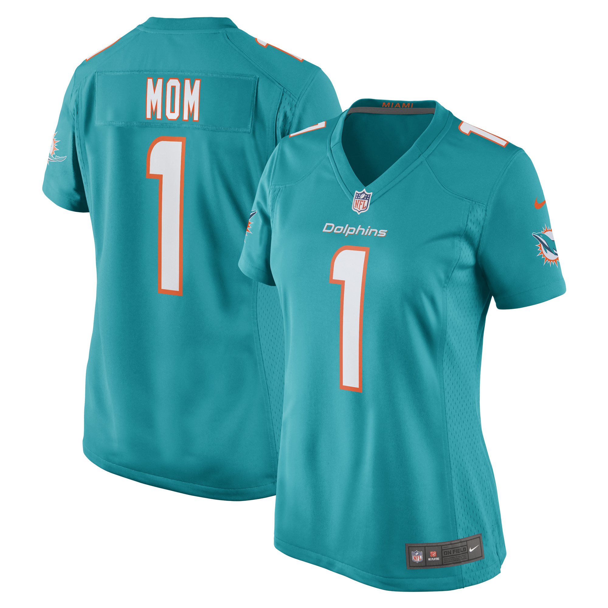 Number 1 Mom Miami Dolphins Women's Game Jersey – Aqua