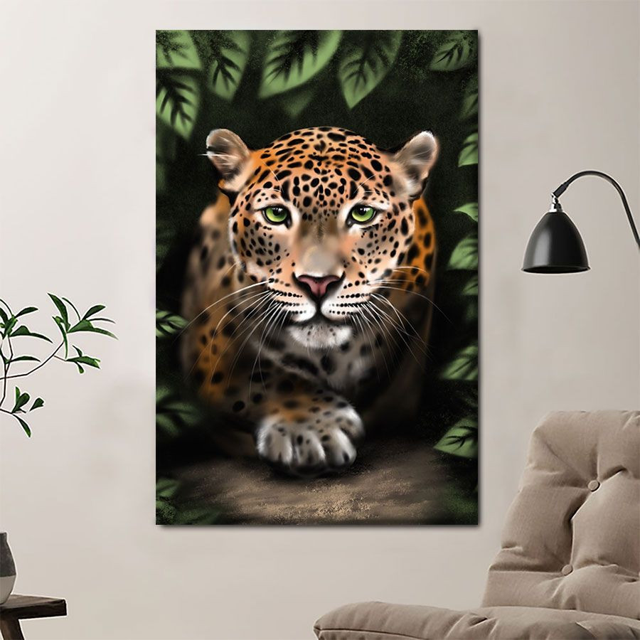 B1606 G848 Leopard With Leave Poster & Canvas