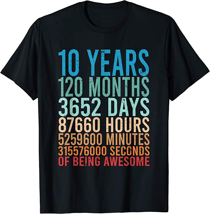 10 Years Old 10th Birthday Gift Vintage Retro 120 Months T-Shirt