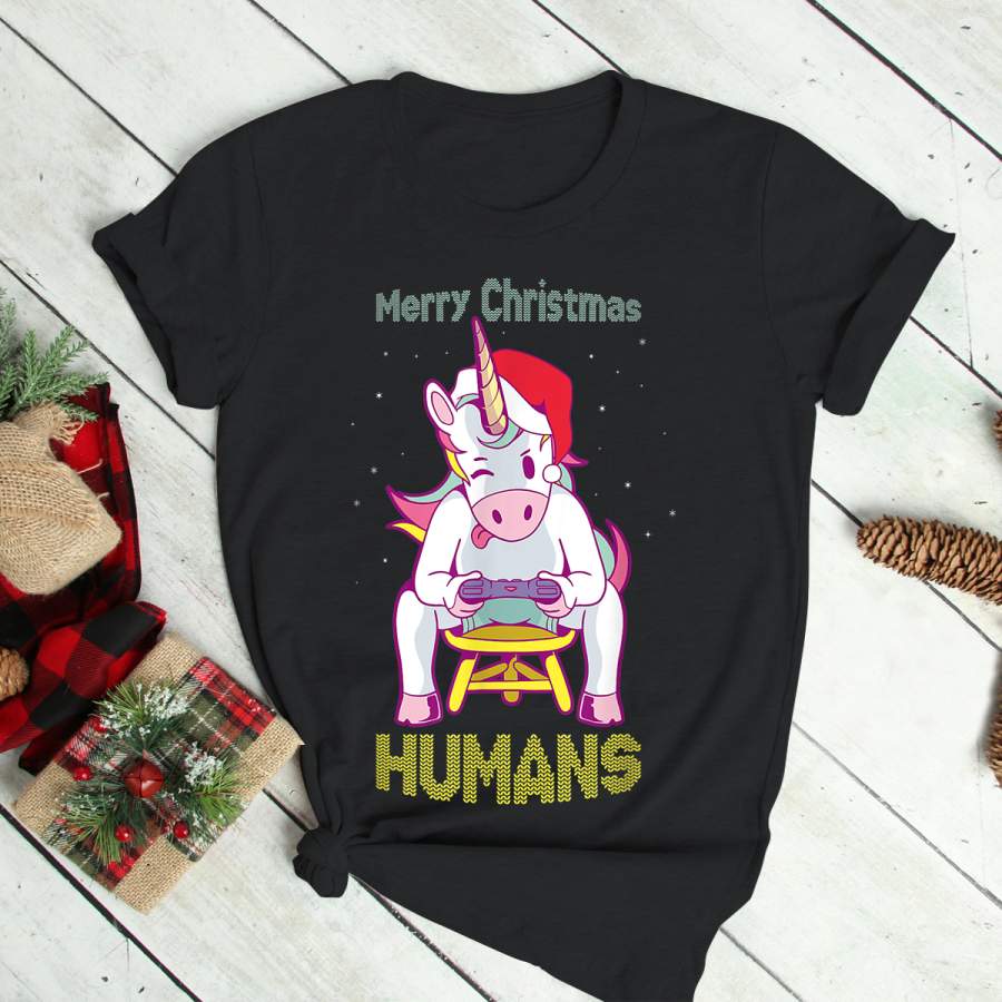 Super Xmas Unicorn Gamer Pajama Shirt for Kids. Merry Xmas T-Shirt