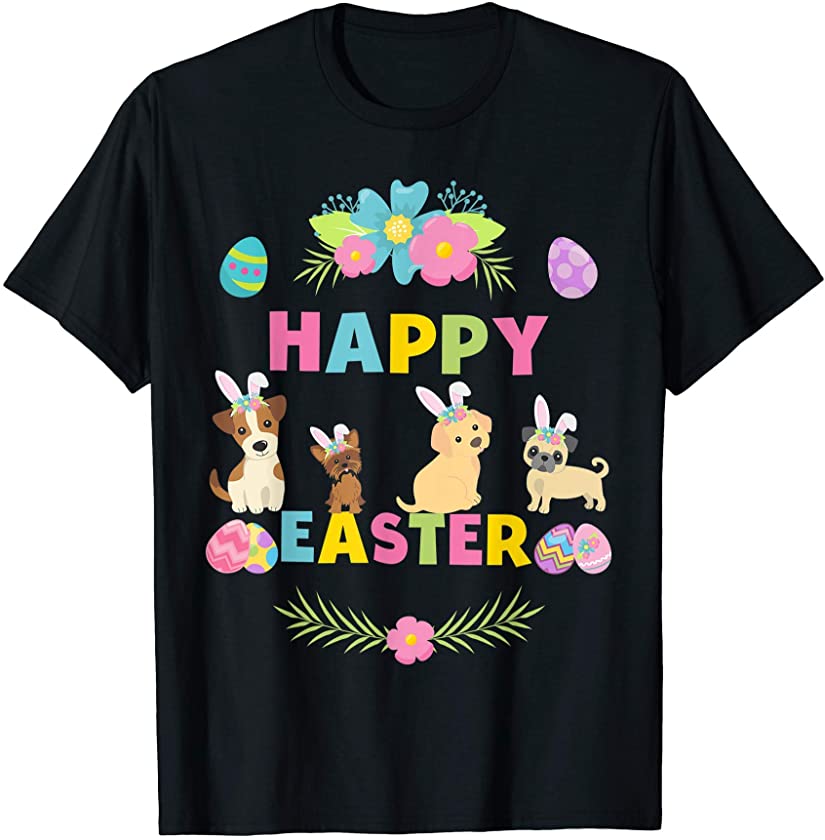 Easter floral Dogs with Bunny ears and Eggs Cute Puppy T-Shirt