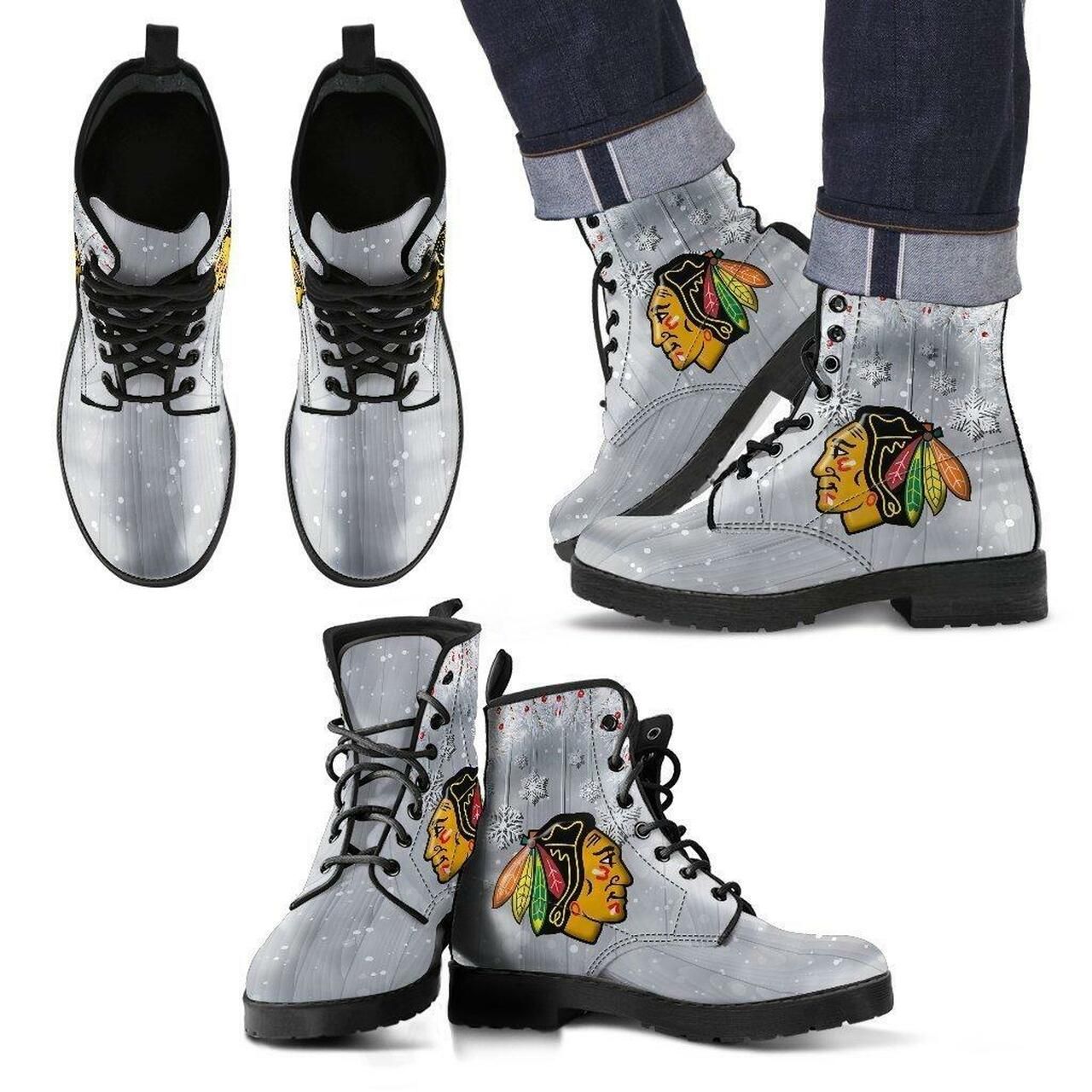 Chicago Blackhawks Leather Boots Fashion Women Boots Shoes Shoes5220