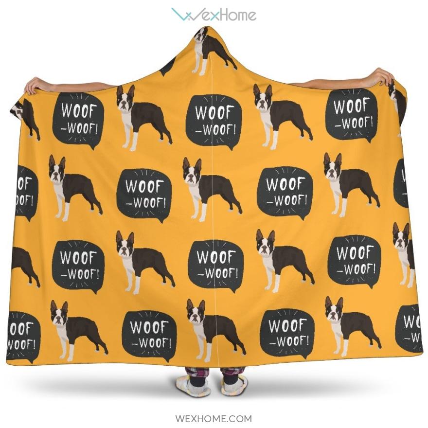 Boston Terrier Design Pattern Hooded Blanket