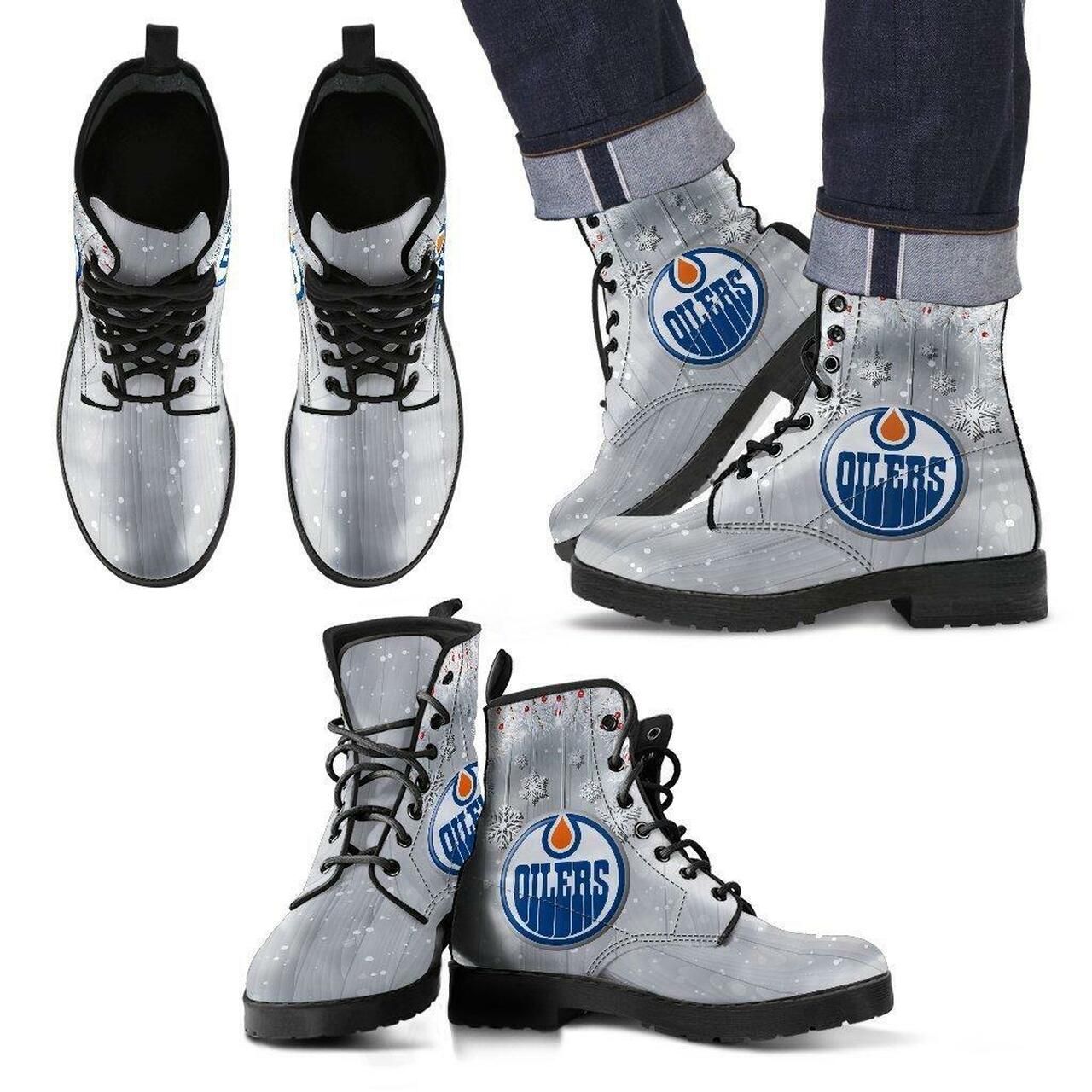 Edmonton Oilers Leather Boots Fashion Women Boots Shoes Shoes5953