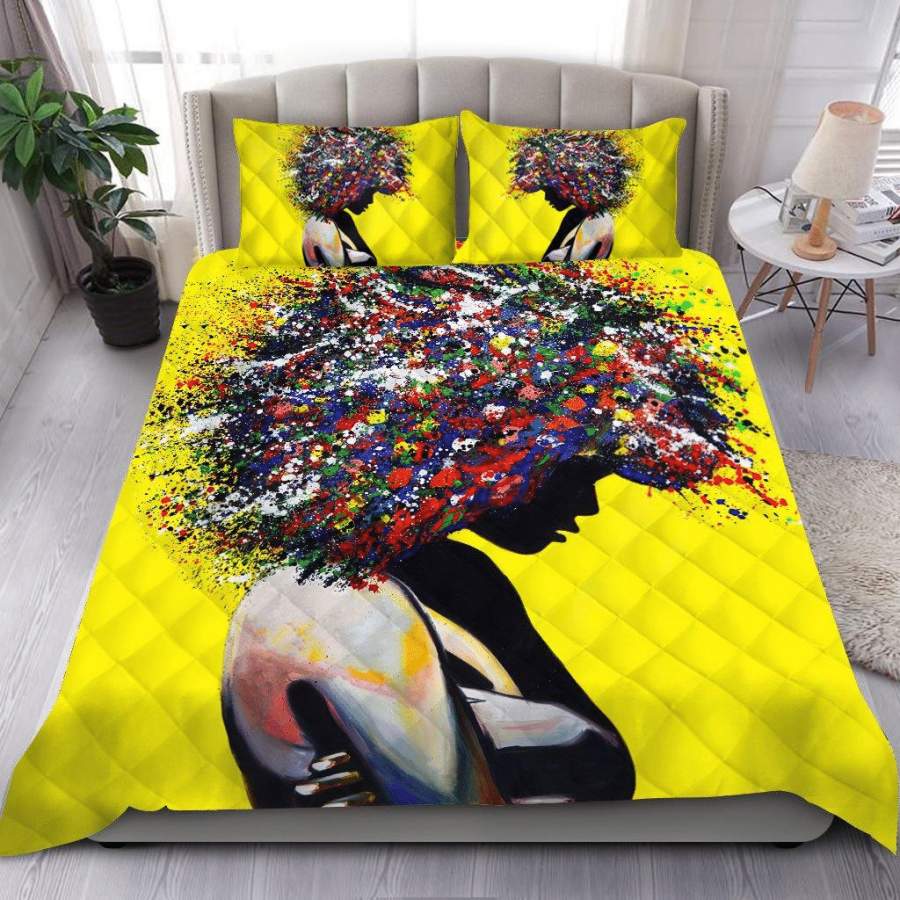 Yellow African Girl Art Quilt Bed Set #2509HL