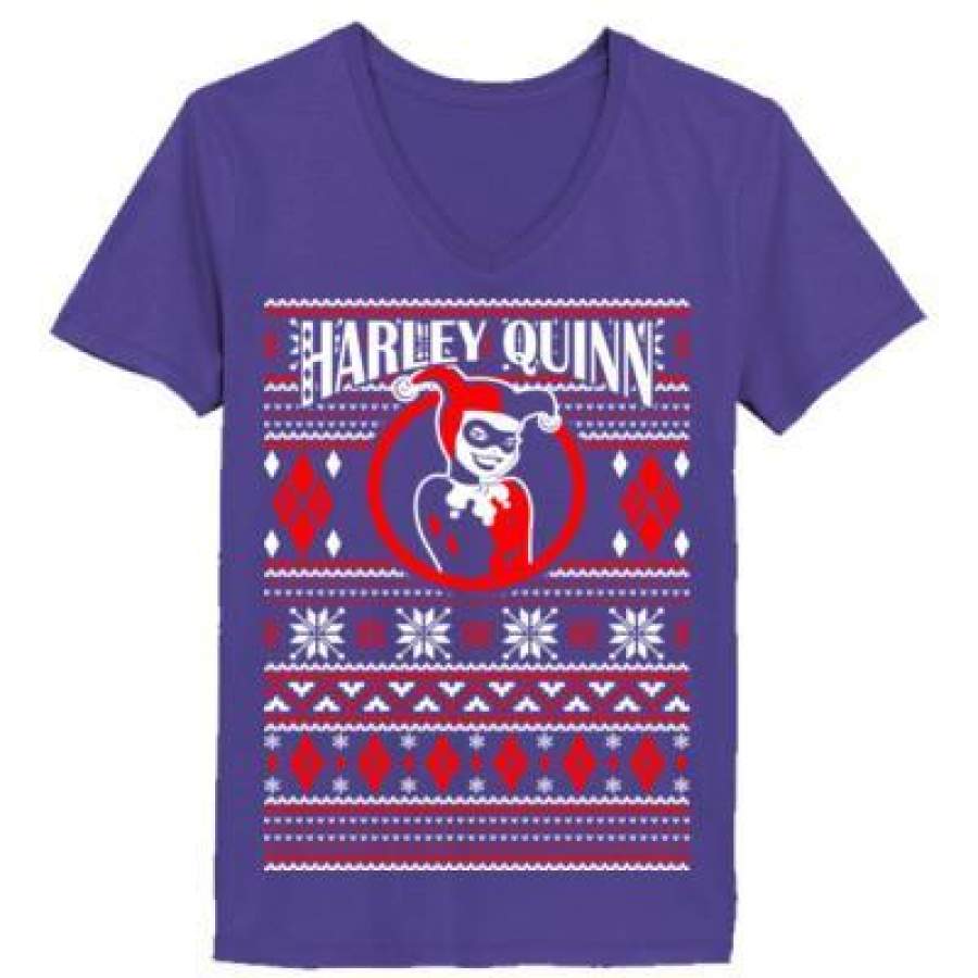 AGR Harley Quinn Ugly Christmas Sweater Xmas – Ladies’ V-Neck T-Shirt