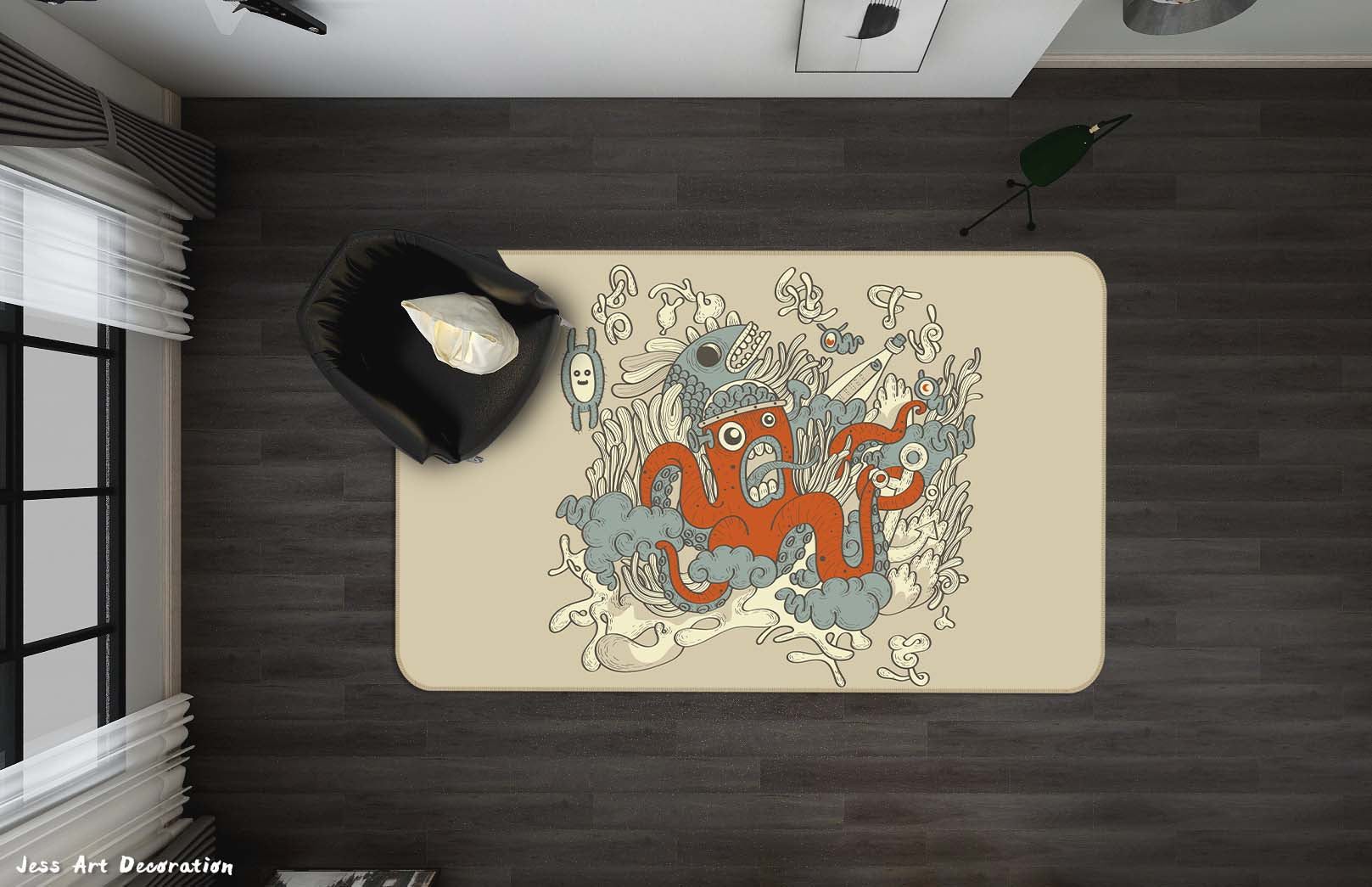 3D Hand Drawn Graffiti Animal Non-Slip Rug Mat A588 Lqh