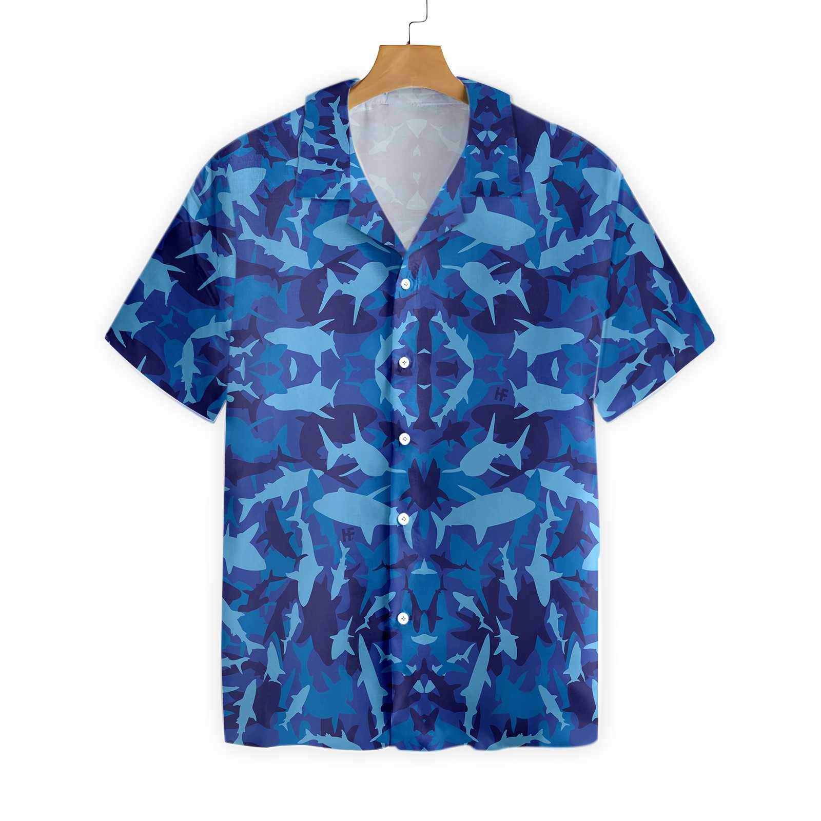 Shark Blue Camo Pattern Hawaii Shirt Ha13115