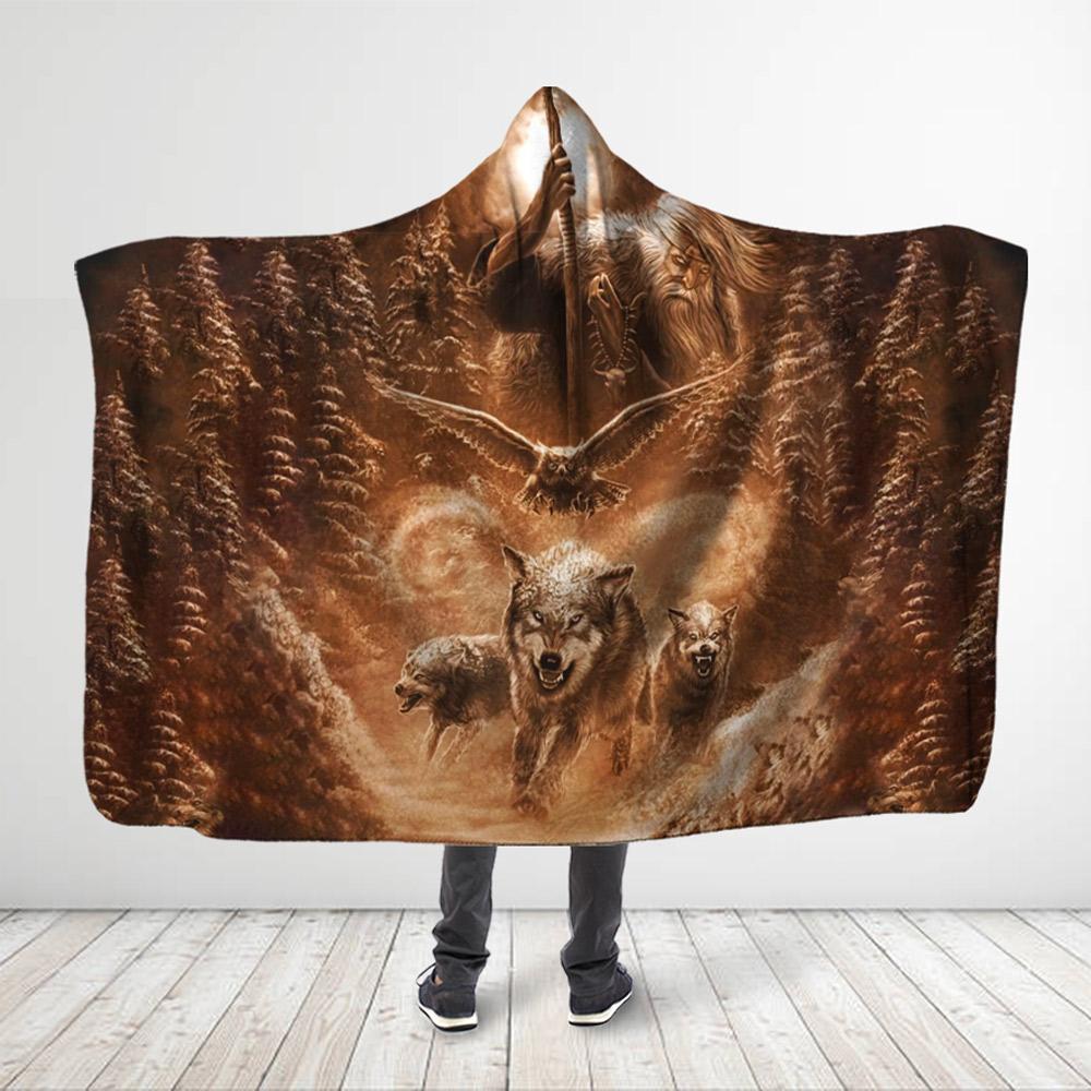 ViticStore™ 3D All Over Printed Fearsome Wolves In The Forest – Caramel Hooded Blanket
