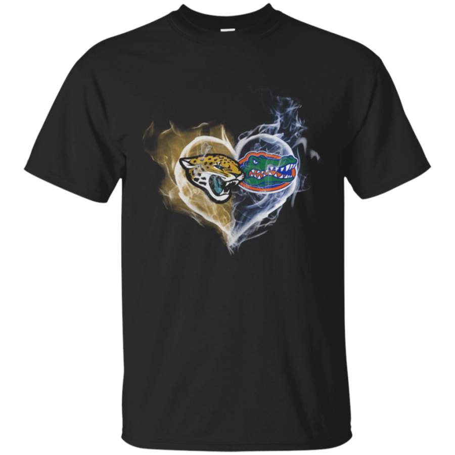 Perfect Jacksonville Jaguars and Florida Gators in heart Cotton T Shirt