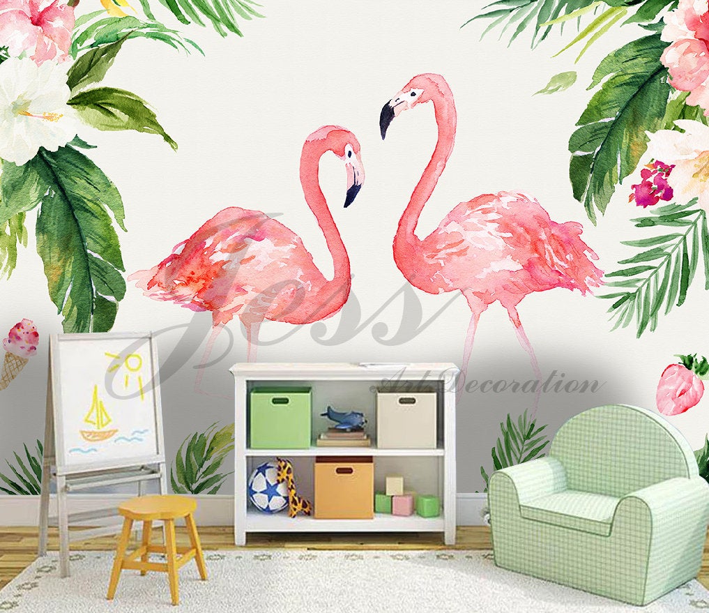 3D Nursery Kids Animals  Flamingo Removable Wallpaper