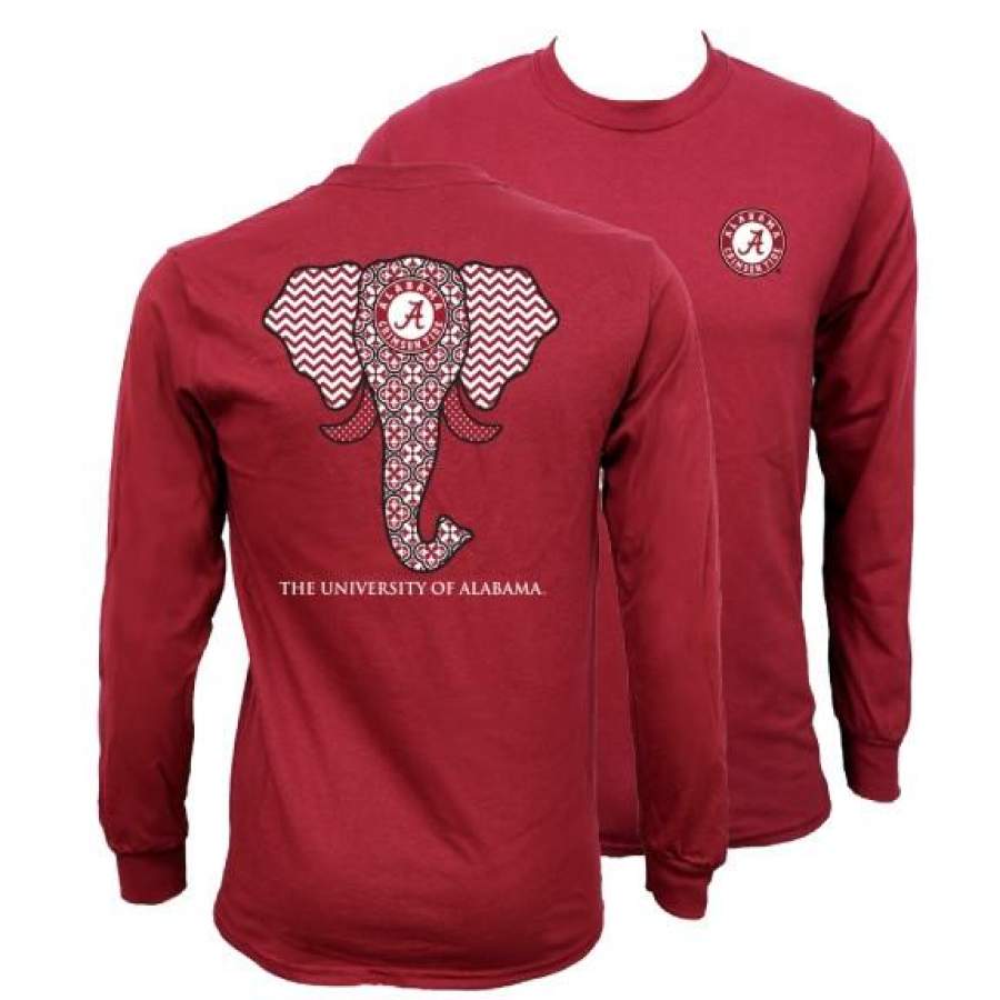 Southern Couture Alabama Crimson Tide Bama Tribal Chevron Elephant Long Sleeve Girlie Bright T Shirt