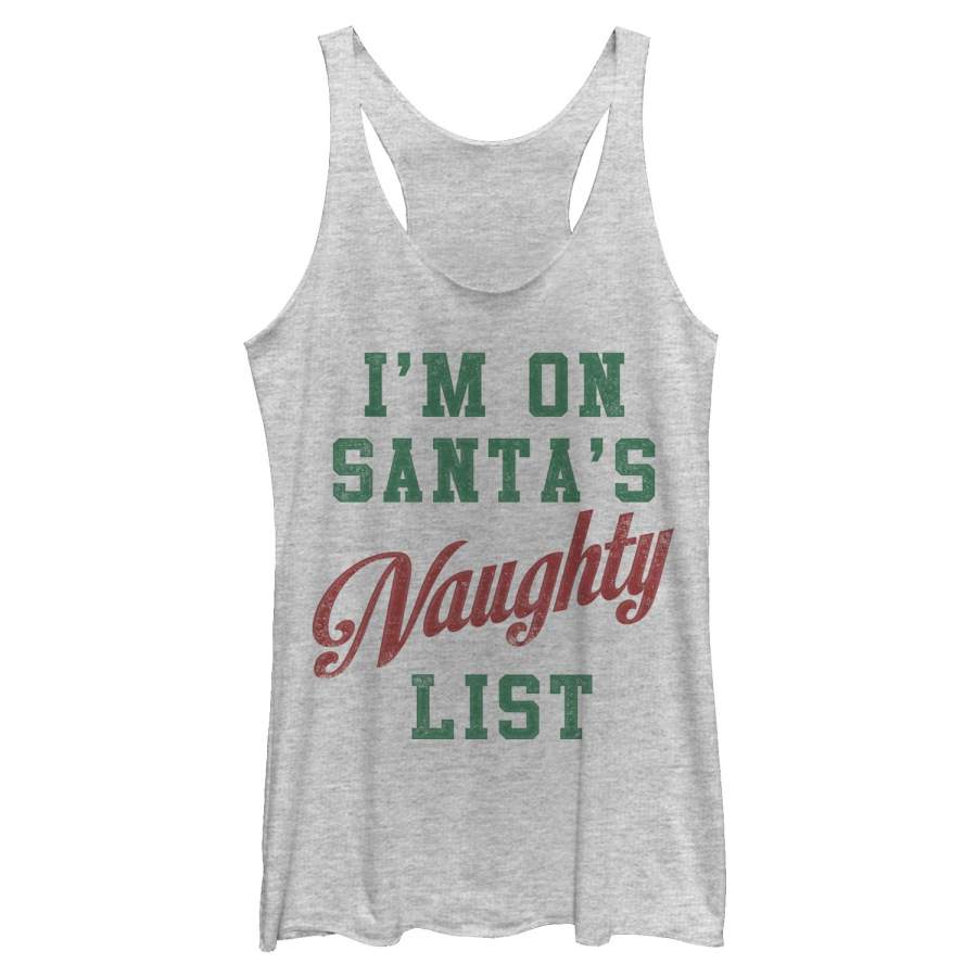 Lost Gods Women’s Christmas Santa’s Naughty List  Racerback Tank White Heather