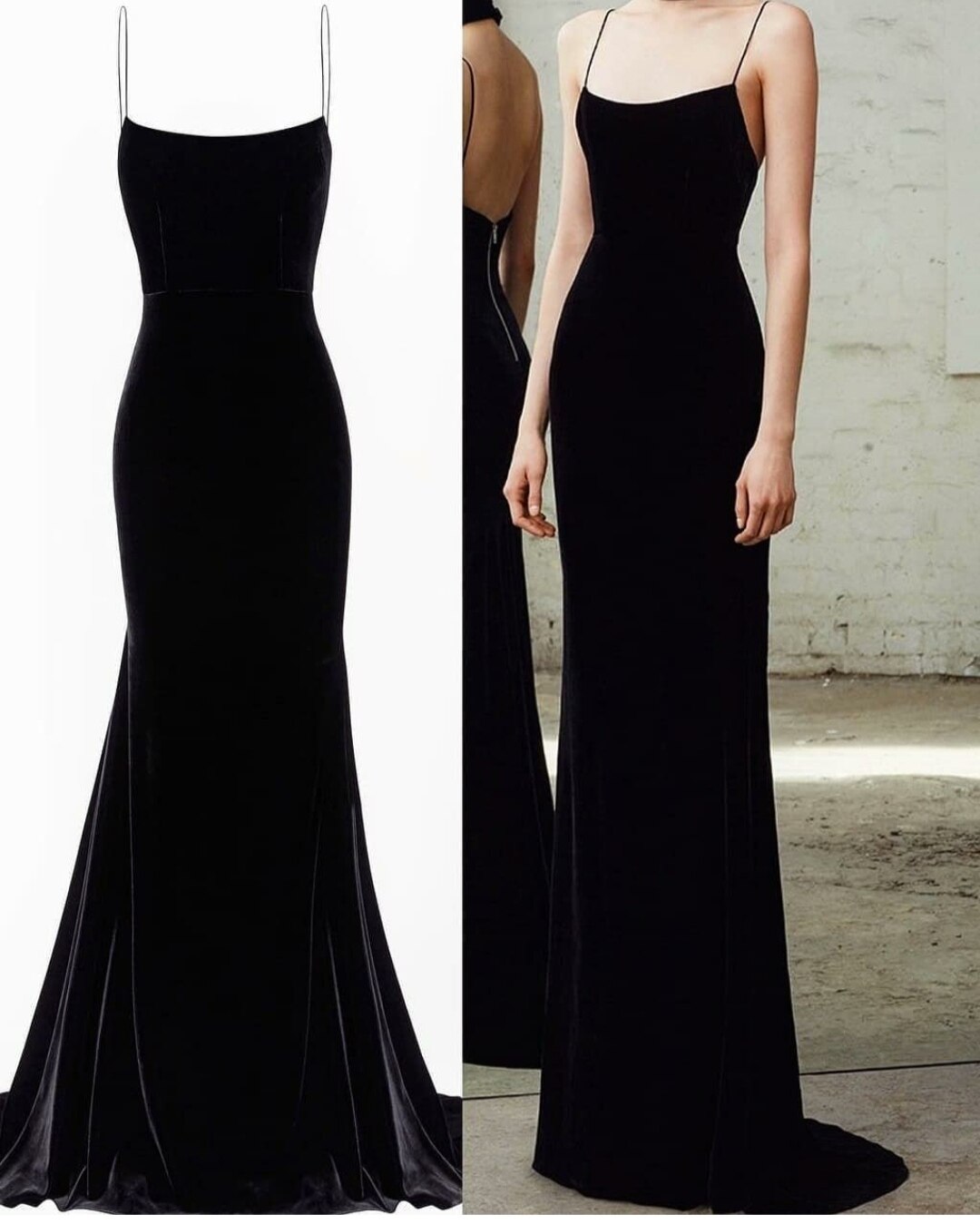 2022 Long Velvet Black Evening Dresses Mermaid Spaghetti Open Back Halter Abendkleider Robes de Soirée alx