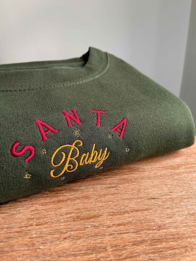 Santa Baby Stars Christmas Embroidered Sweatshirt 2D Crewneck Sweatshirt All Over Print Sweatshirt For Women Sweatshirt For Men Sws4767