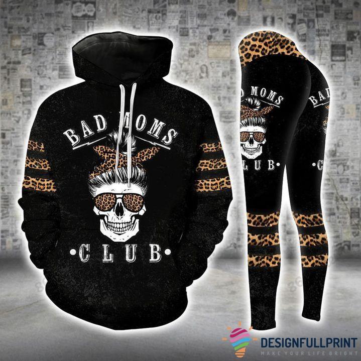 Skull Gift For Hippie Birthday Gift Idea For Mom Birthday Gift Idea For Mom Skull Bad Moms Leopard Dark Hoodie And Leggings Set Hg