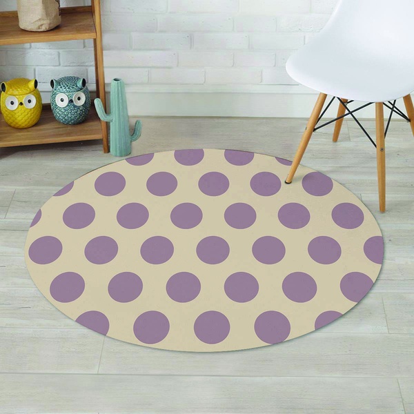 Cream And Brown Polka Dot Round Rug