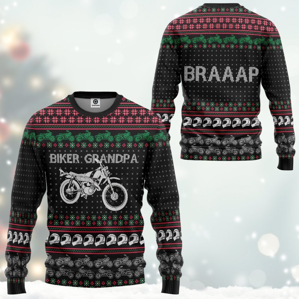 Biker Grandpa Braaap Ugly Christmas Sweater | Unisex | Adult | Us3248