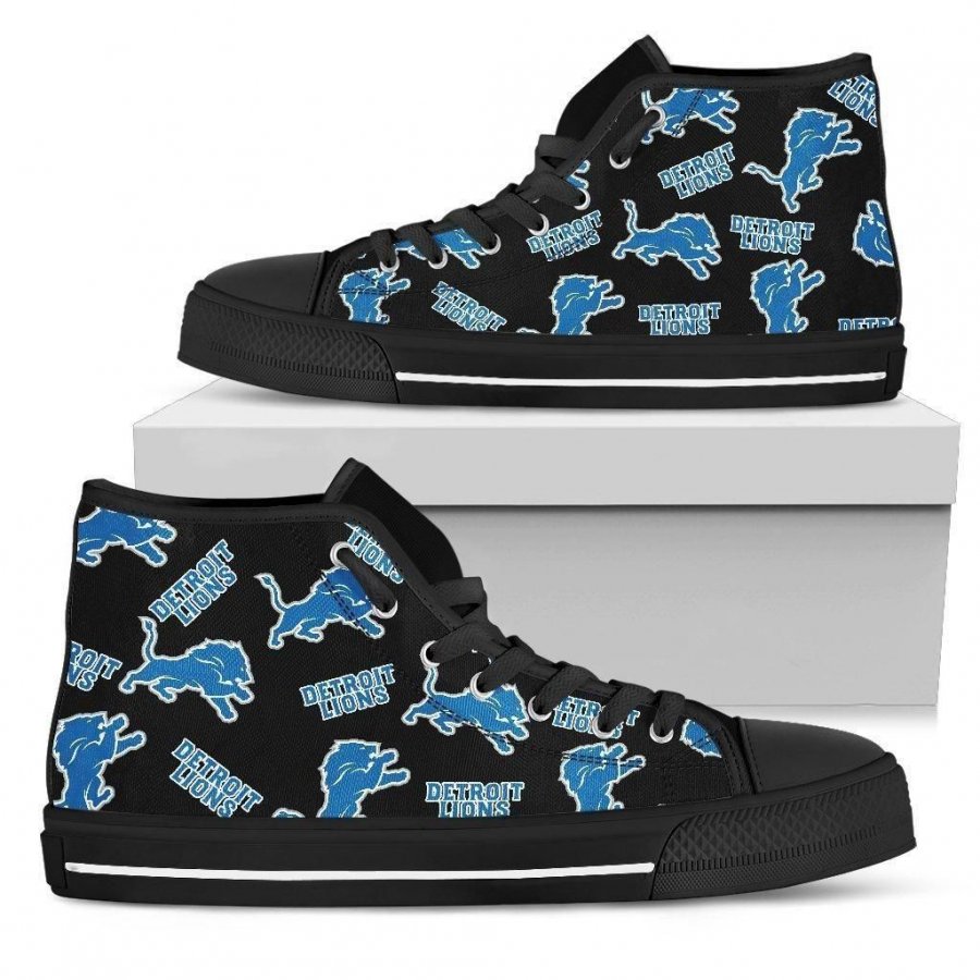 Script Logo Pattern Detroit Lions High Top Shoes #144