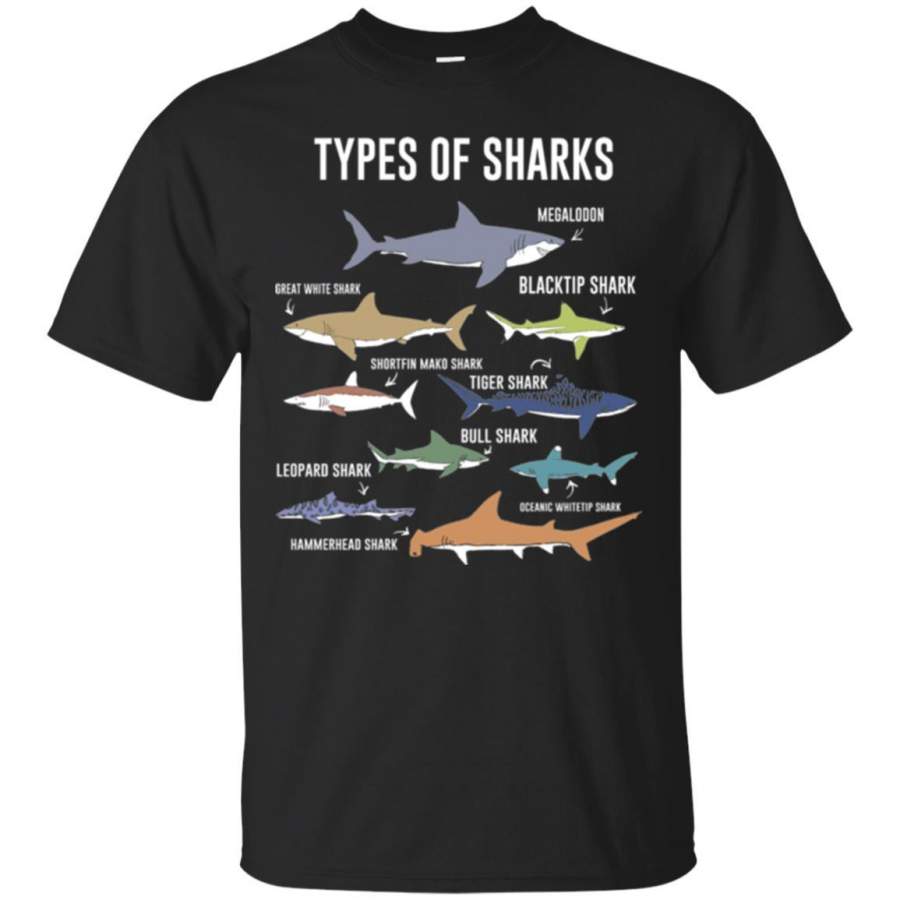 Shark Lovers T-shirt 9 Types Of Sharks Ocean