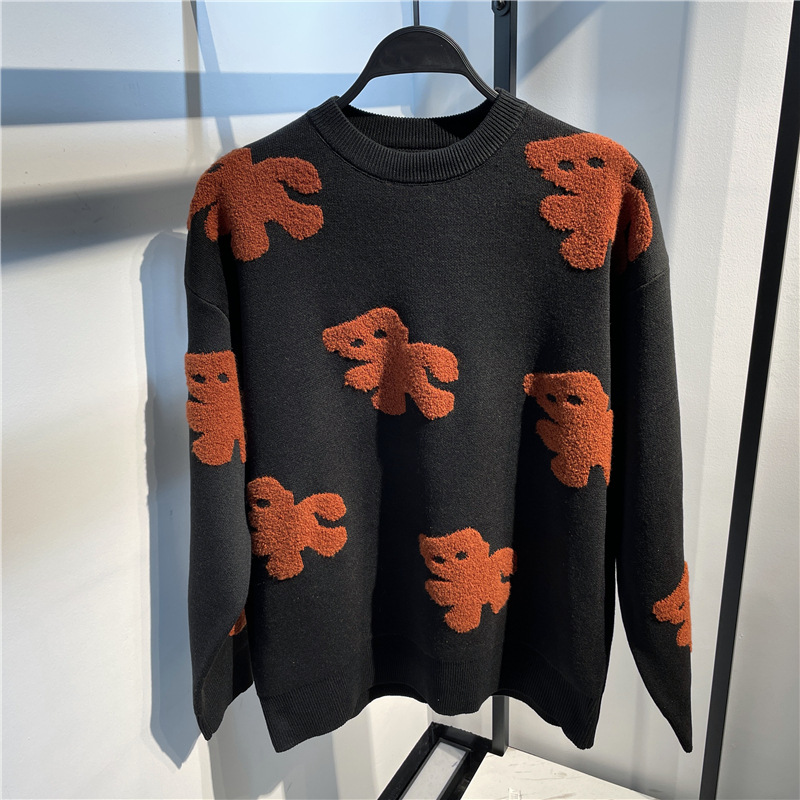 Winter Harajuku Cartoon Sweater Men Knitted Embroidered Bear Christmas Sweater Lovers Pullovers Loose Retro Top Women Autumn New alx