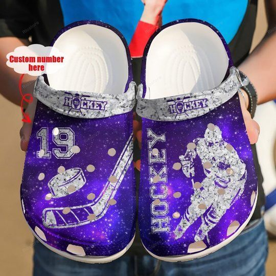 Hockey Diamond Purple Personalize Clog Custom Crocss Clog Number On Sandal Fashion Style Comfortable For Women Men Kid