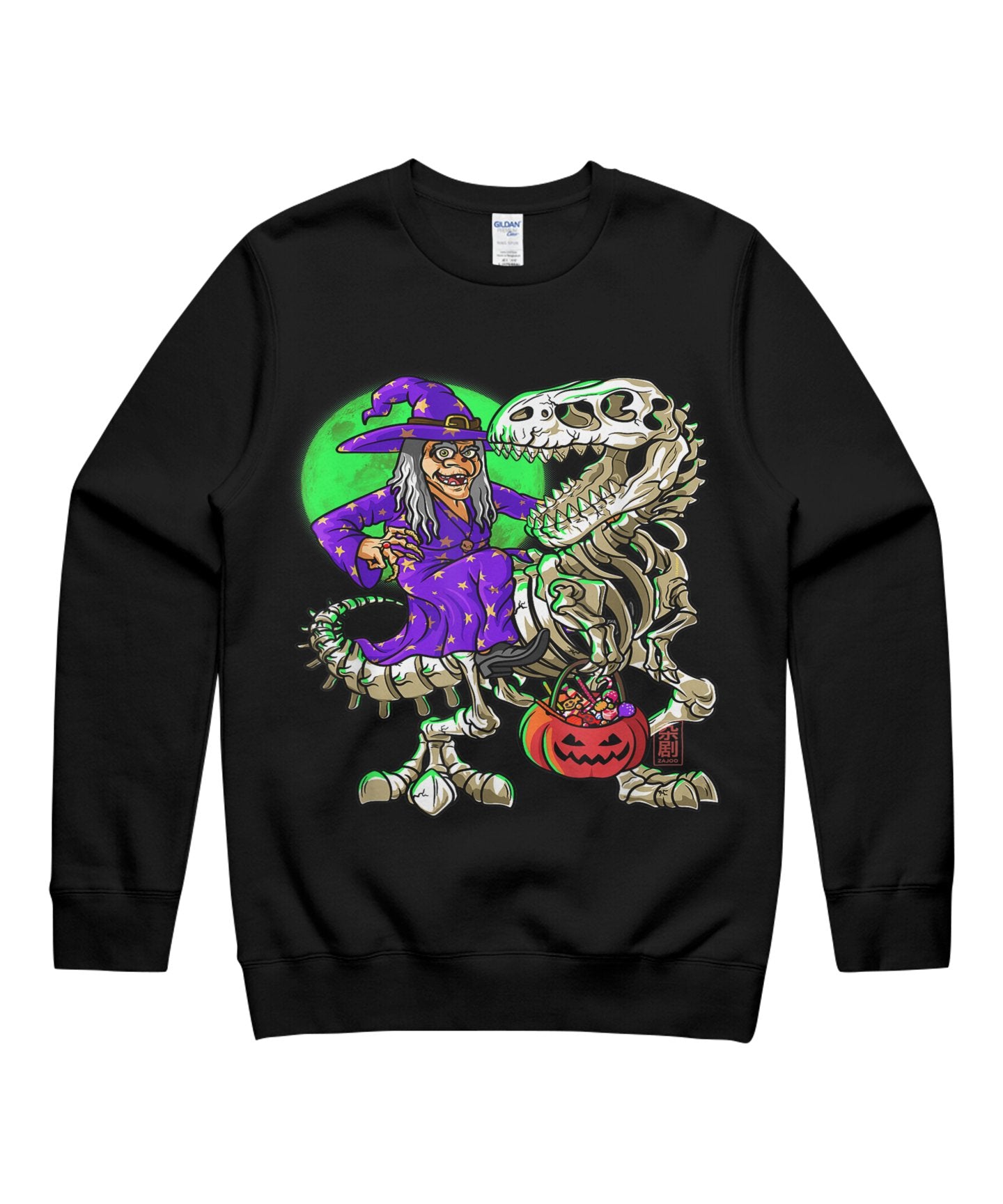 Witch T-Rex Halloween Kids Skeleton Dinosaur Witch Hat T-Shirt Halloween T-Shirt Unisex Crewneck Sweatshirt