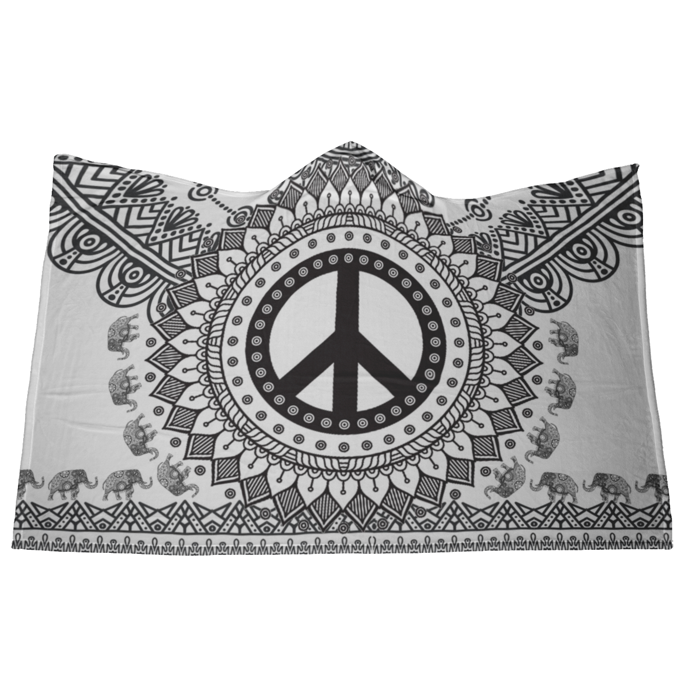 White Black Peace And Mandala Hooded Blanket