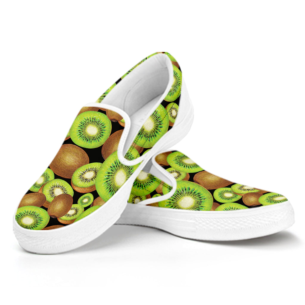 Watercolor Kiwi Pattern Print White Slip On Shoes